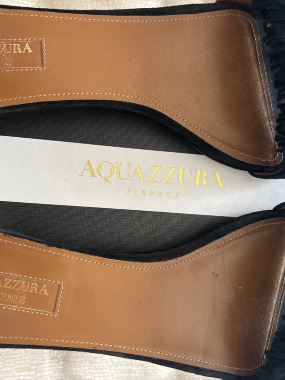 AQUAZZURA Black Suede "Wild Thing" Fringe Flat Slide Sandals - Size 40.5 - Picture 5 of 8